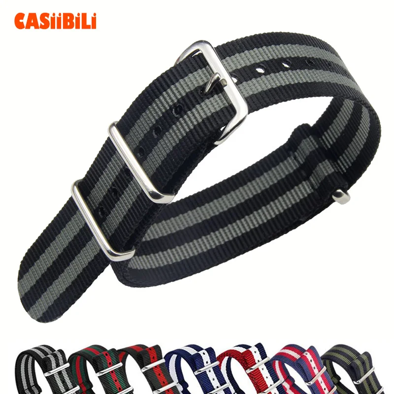

D Shape Pin Buckle NATO Strap Nylon Perlon Stripe Dual color 18 20 22 24mm Width Watch Band Military Sport Diver Outdoor G10