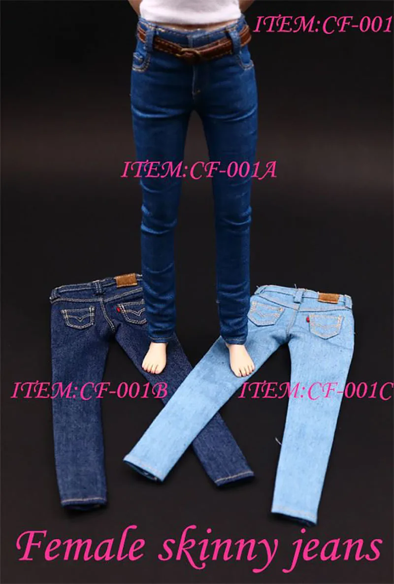 

CF001 1/6 Female Skinny Jeans Belt Set Soldier Pants Tight Trousers Model Fit 12'' TBL PH Action Figure Body