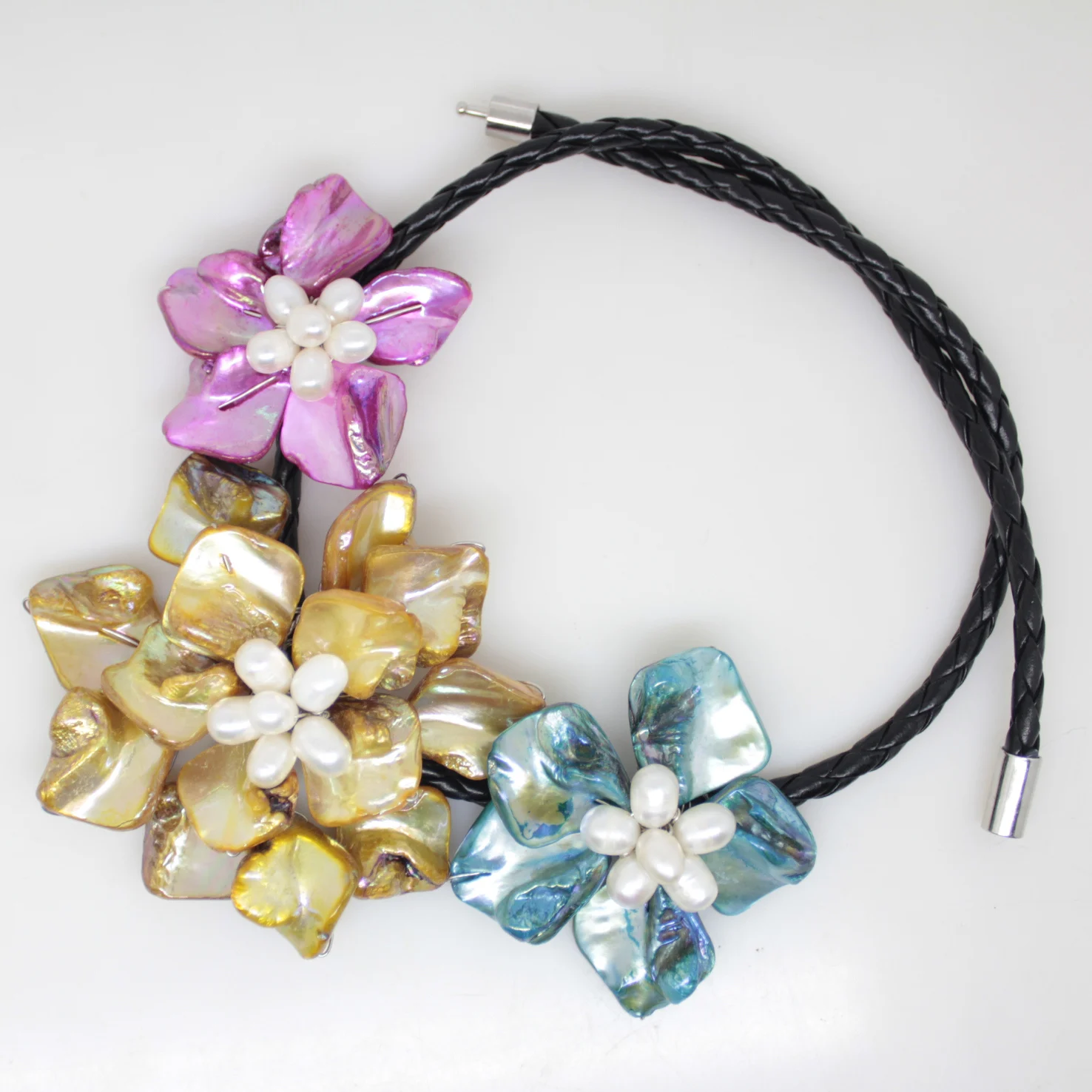 Красота 50 мм-70 мм 3 цветка ожерелье 18 дюймов Смешанные Цвета барокко перламутровое ожерелье ручной работы F Стиль