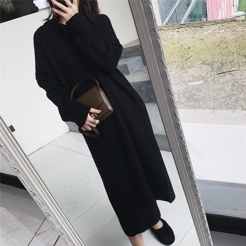 Толстый длинный грубый свитер весна 2020 женское офисное свободное теплое вязаное