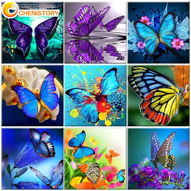 

CHENISTORY Butterfly Picture By Numbers Animals Diy Kit Frame On Canvas Acrylic Paint For Adults Coloring By Numbers Decor Art