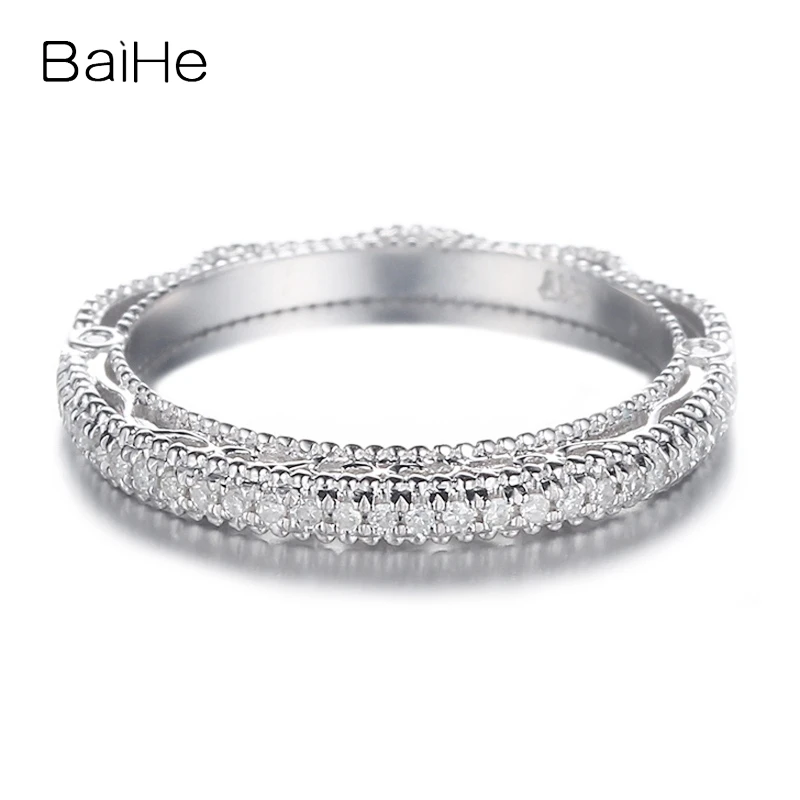 BAIHE Solid 14K White Gold H/SI Natural Diamond Ring Men Lady Match Trendy Fine Jewelry Making Anello diamanti טבעת יהלום |