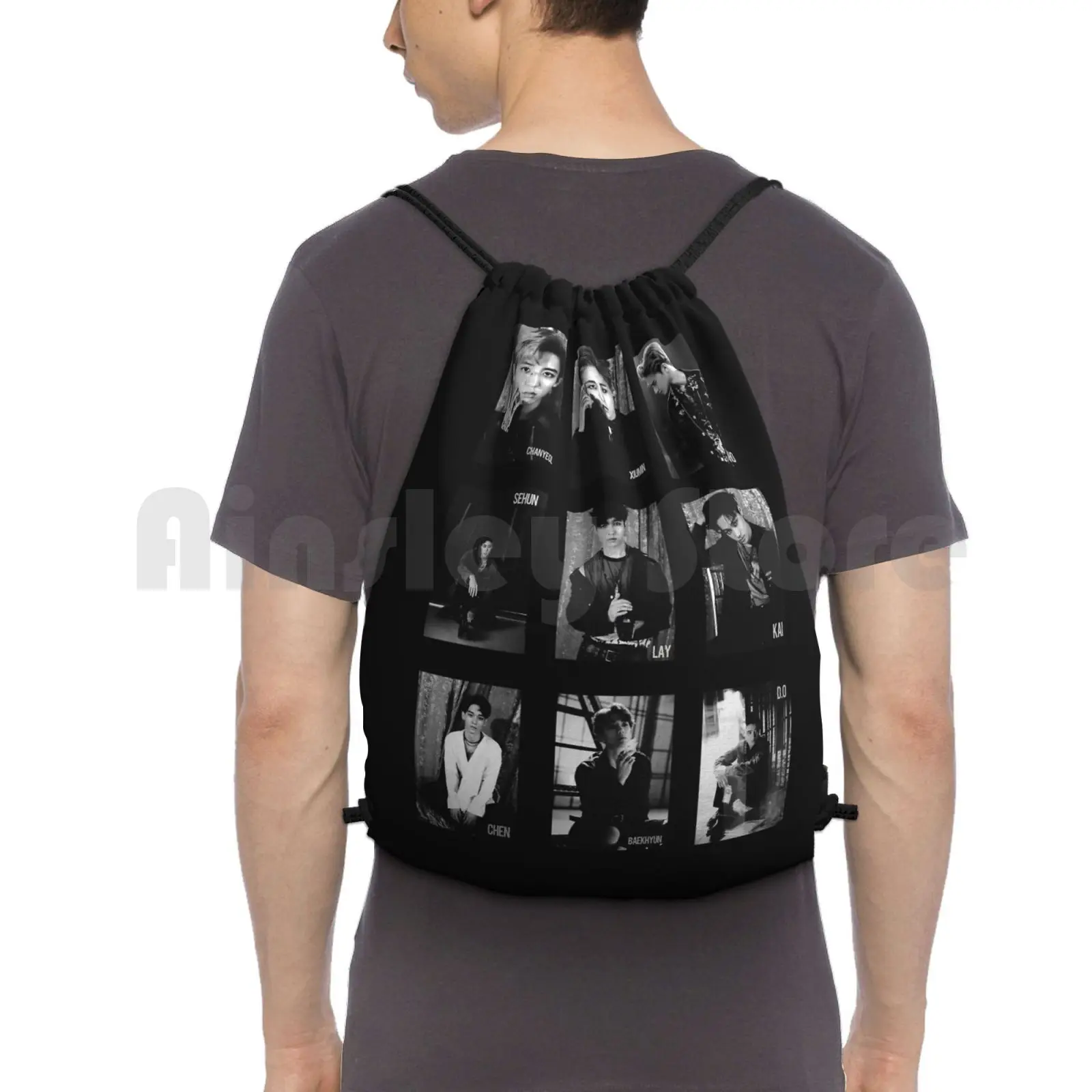 

- Backpack Drawstring Bags Gym Bag Waterproof Repackage Sehun Suho Do Xiumin Kai Chanyeol Chen Lay Ye Kpop Korean Music