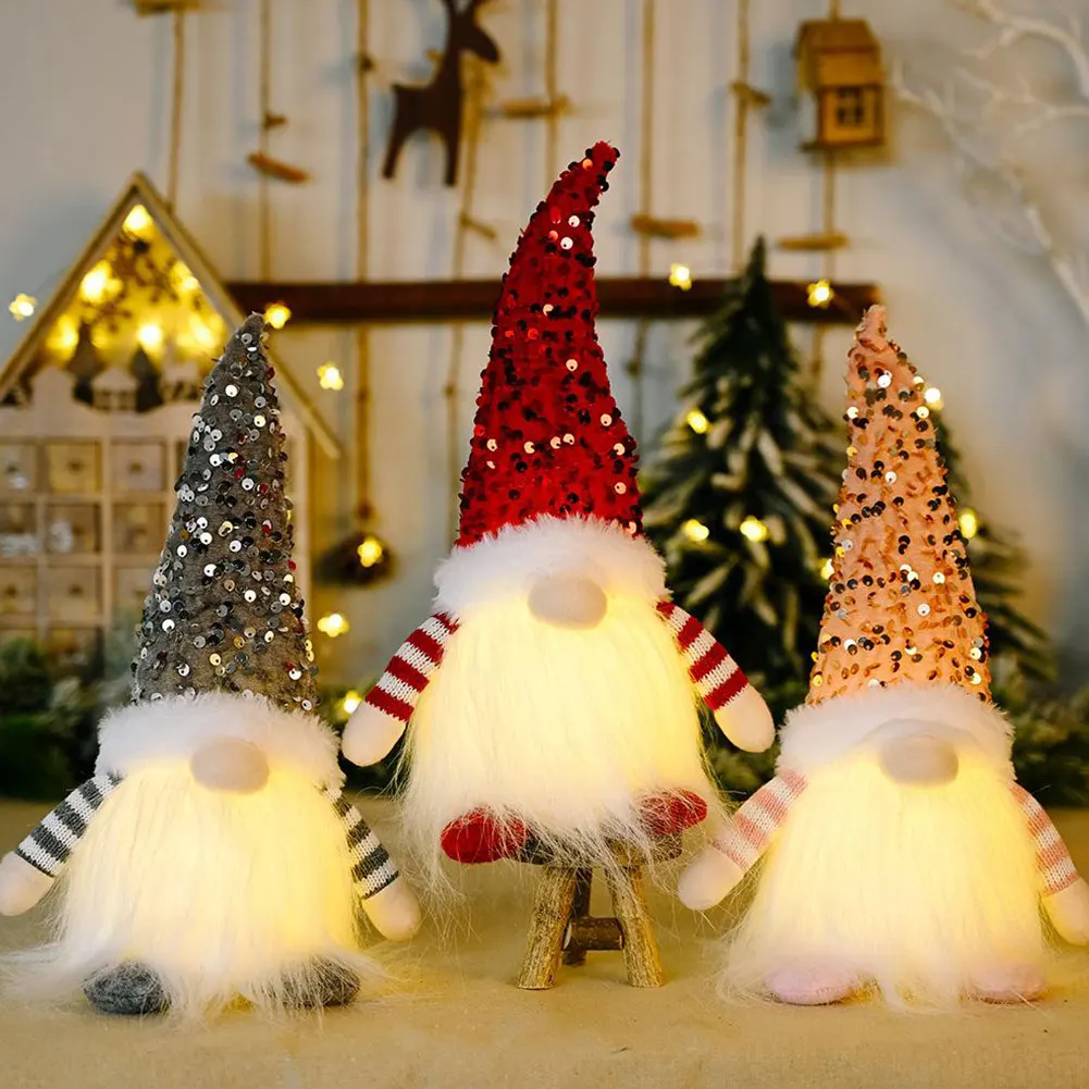 

3PCS Christmas Gnome Plush Santa Elf Doll with Light Xmas Tabletop Decoration Cristmas Gifts Pendants New Year 2022 for Home