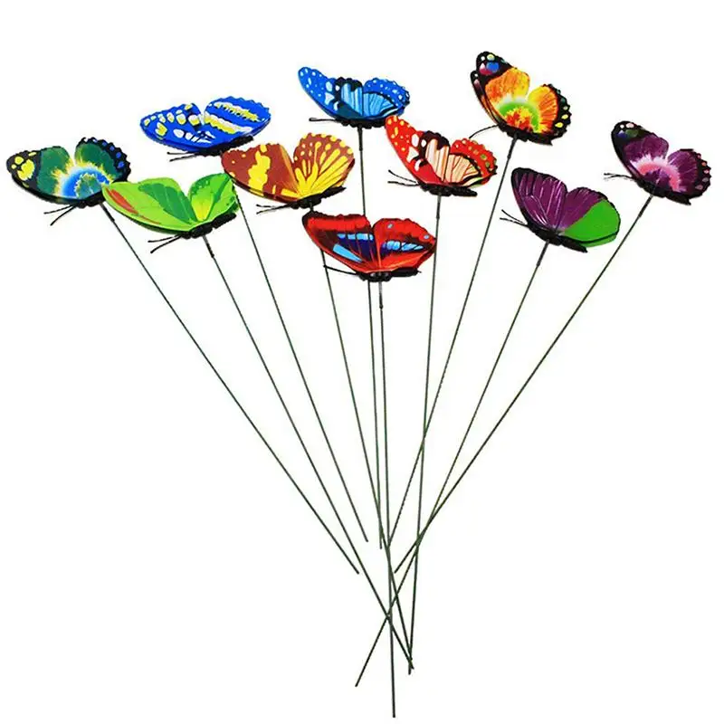 

10 Pieces 3D Insertion Pole Butterfly Mixed Color Single Layer PVC Butterfly Gardening Floral Decorations With Inserting Poles