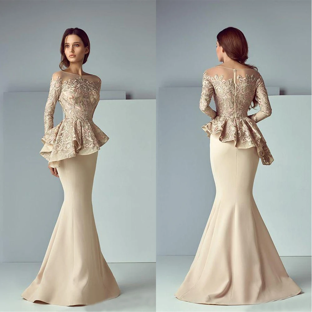 

Small Mermaid Bateau Long Sleeve None Train Elastic Satin Custom Decal Ball Party Dresses Zip-Up Evening Dresses Landing