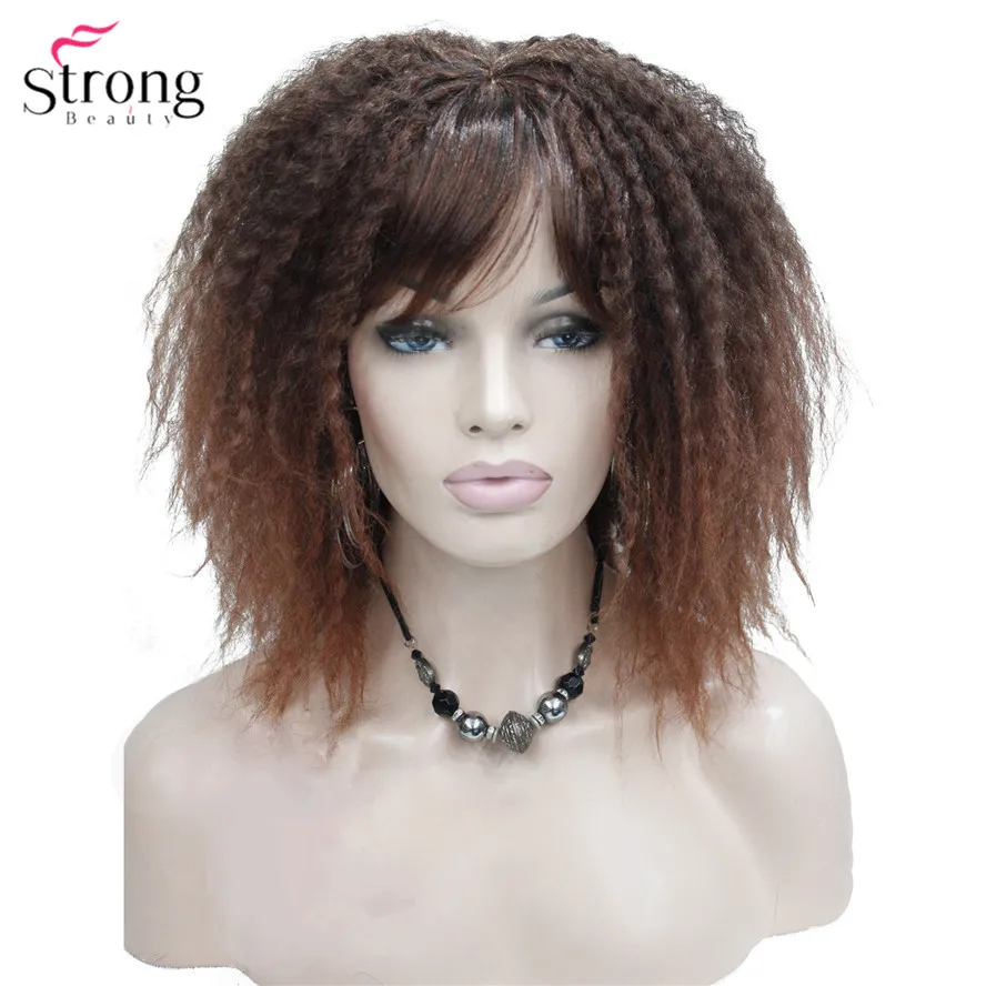 StrongBeauty афроамериканские парики Омбре Волосы Кудрявые вьющиеся средней длины черный/рыжий синтетический парик