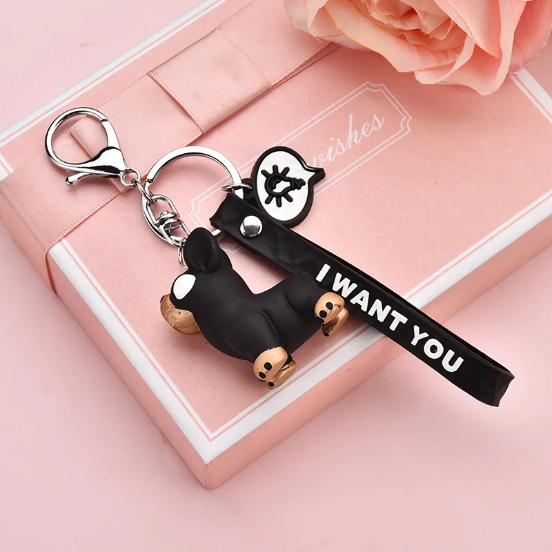 

Mini Bulldog Keychain PVC Stereo Dog Keychain Creative Bag Car Hanging Fun Keyring