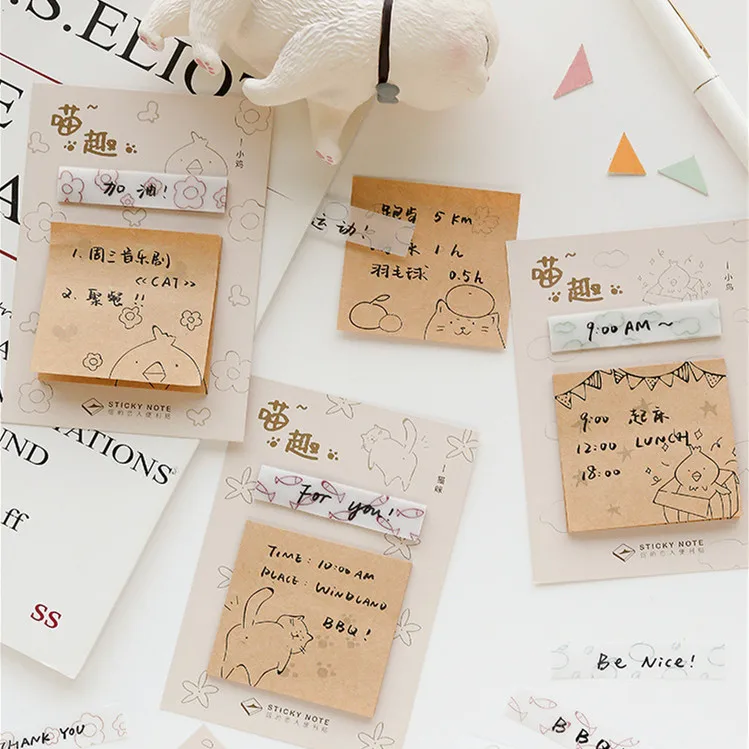 30sheets/pad Cartoon Animals Sticky Notes Flags Self-adhesive Bookmark Memo Set | Канцтовары для офиса и дома