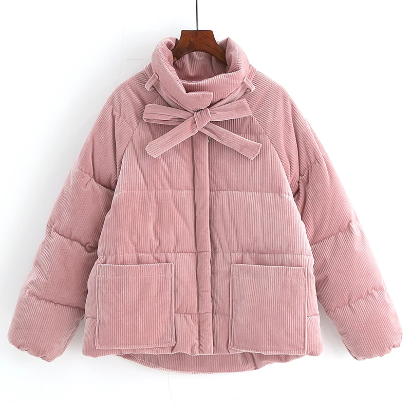 Вельветовая стеганая хлопковая куртка женская зимняя модная утепленная с