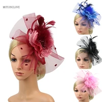 fascinators headband tea party hats for women girl wedding hat flower feather mesh cocktail headwear with hair clip and hairband