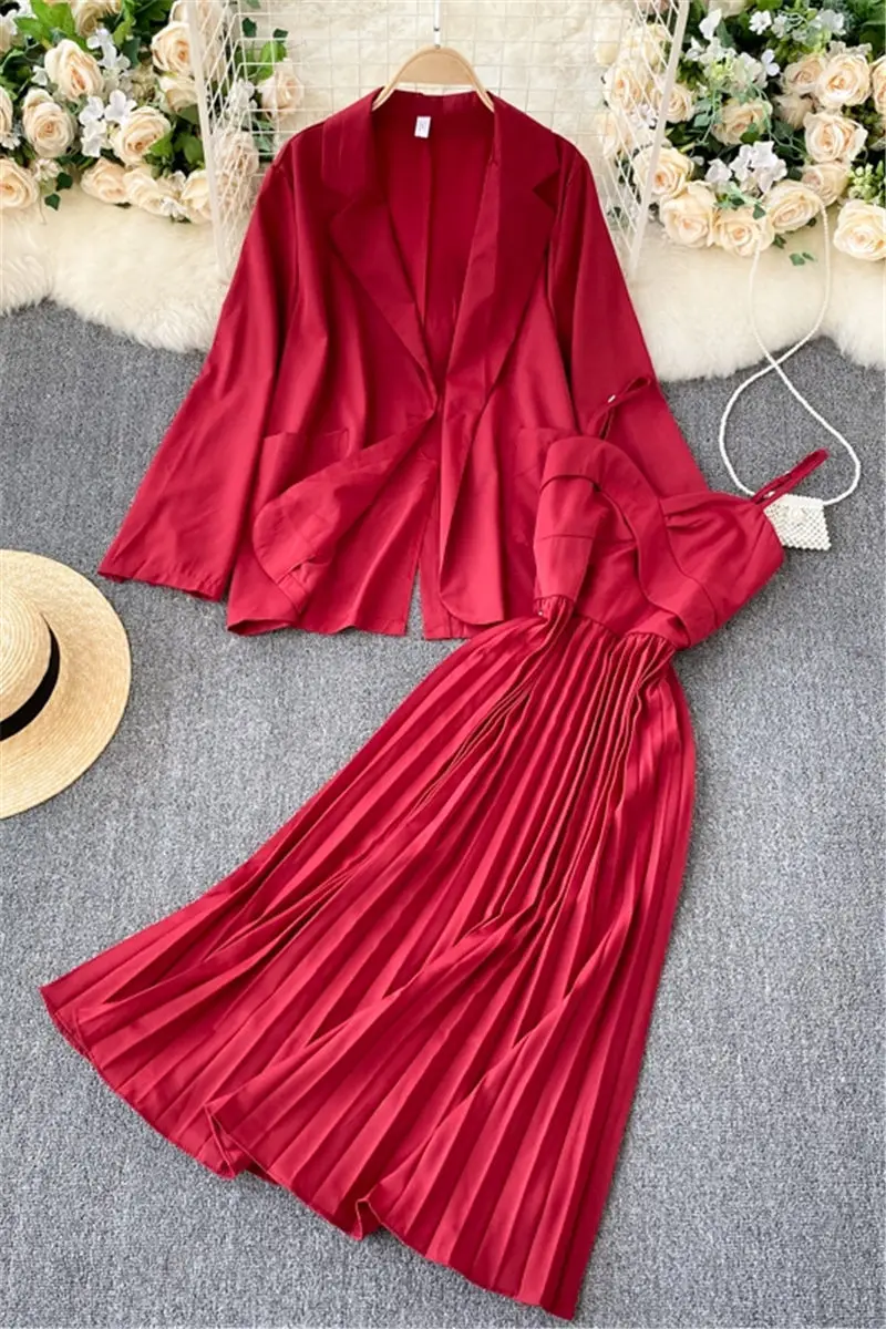 

Spring Leisure Slim Professional Set Ladies Suit Jacket Women Temperament Wild Sling Dress Fashionable Two Piece Outfit y1377