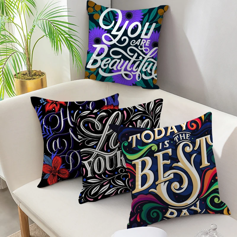 

Colorful Abstract Flower Leaves Letter Print Pillow Cases Decorative Pillowcovers for Bed Sofa Chair Car Seat Cushion Cover