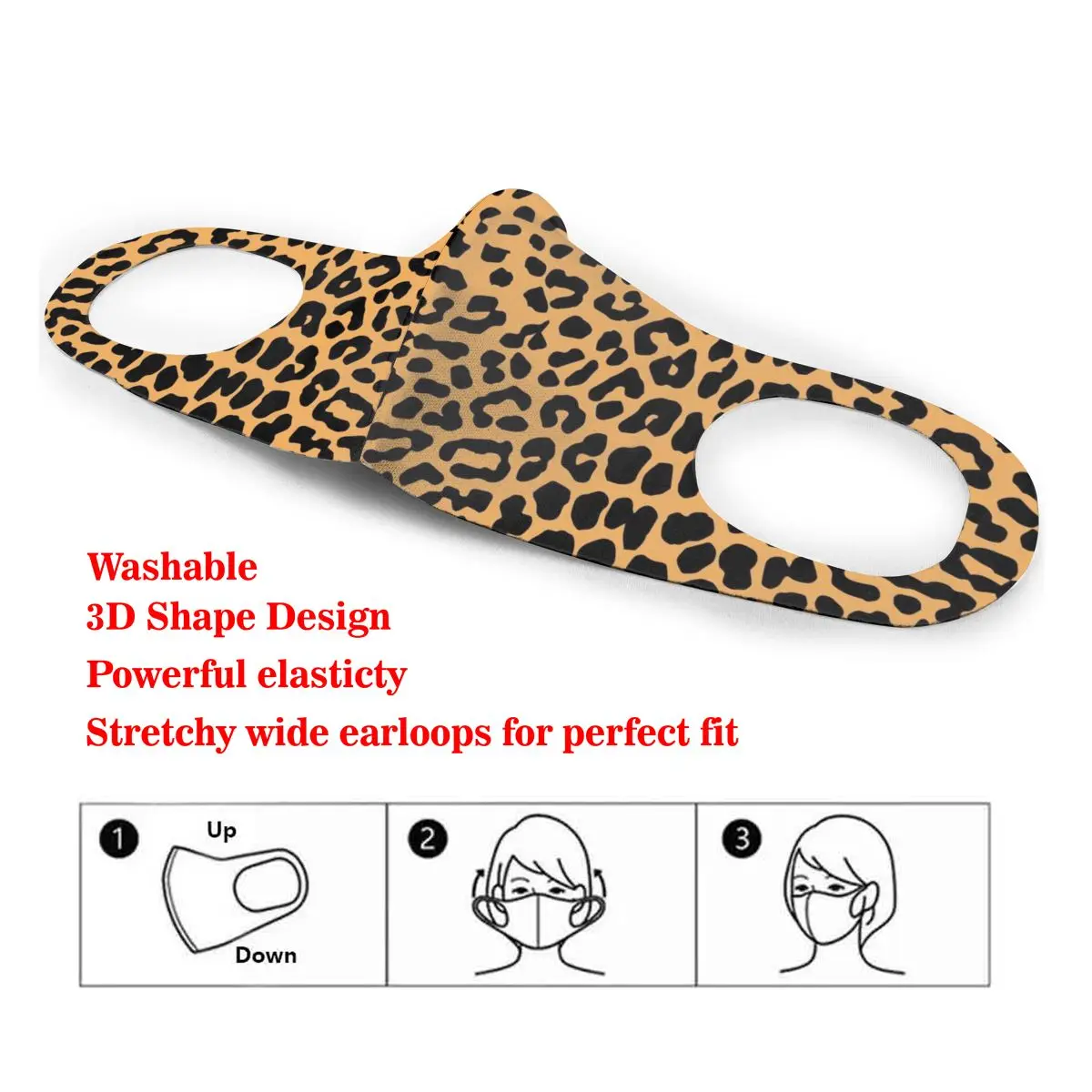 

Washable Earloop Mask 3D Free Leopard Print Vector Cycling Anti Dust Mouth Face Care Respirator for Summer