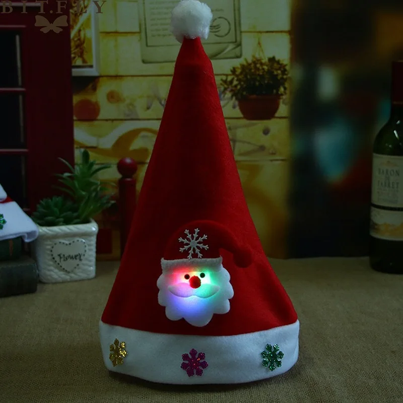Led Santa Claus BITFLY новогодний фестиваль, подарок для детей, Рождественская шапка со светодиодами Санта-Клаус, снеговик, лось, светодиодные шапки, Рождественское украшение для дома - Цвет: Led Santa Claus
