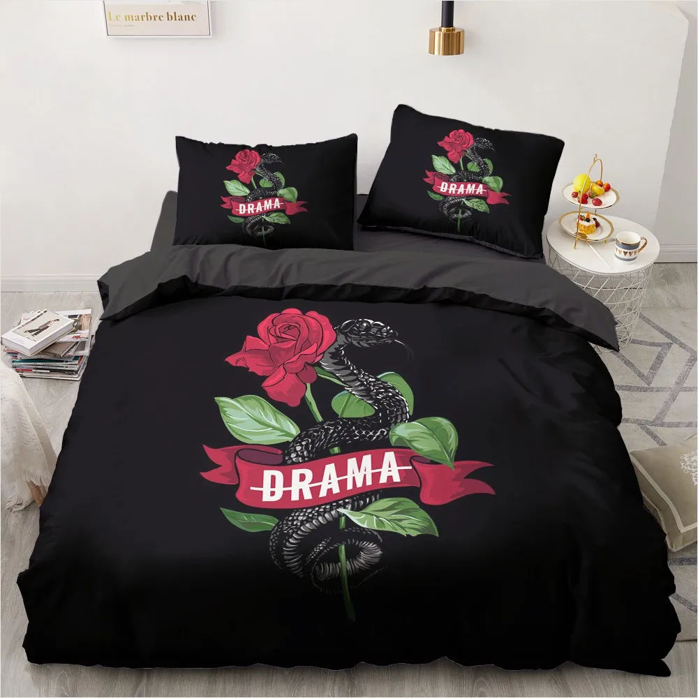 

3D Black Duvet Cover Sets Custom Design Flower Comforther Case Pillow Cover Full King Queen Super King Twin Size Modern Beddings