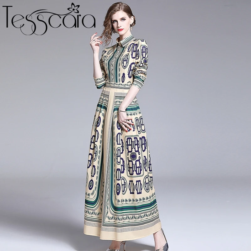 Женская Осенняя элегантная рубашка TESSCARA длинное вечерние нее платье макси с