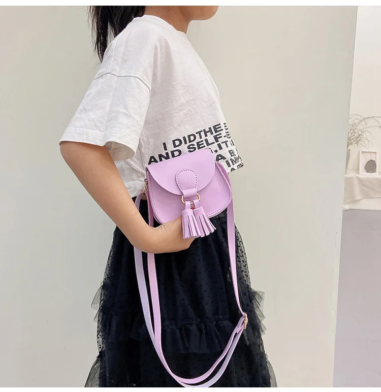 Fashion Princess Accessories Shoulder Bag PU Leather Girls Kids Mini Handbags Cute Baby Children Tassel Coin Purse Messenger Bag