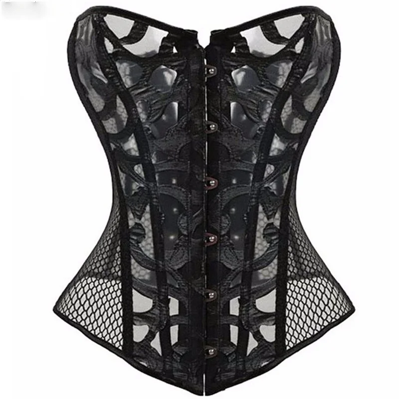 

Plus Size Corsets and Bustiers Tops women Overbust Lace Up Clubwear korsett Mesh Black White Brocade Lingerie Corselet 6xl