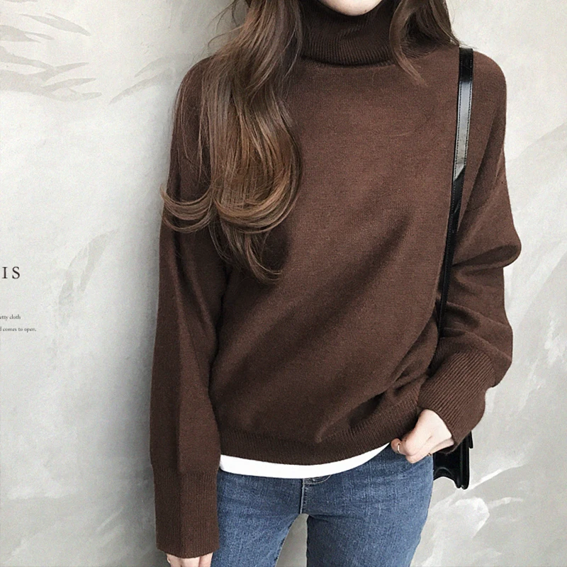 

Trendy Autumn Winter Women Turtleneck Sweater Casual Female Knitted Loose Pullovers Thickness Warm Knitwear Tops