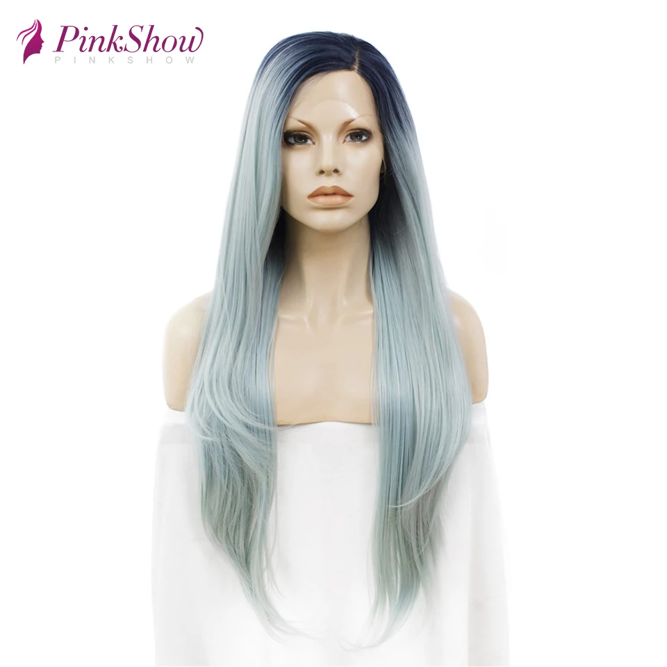 Pinkshow светильник синий парик длинные прямые синтетические волосы передний