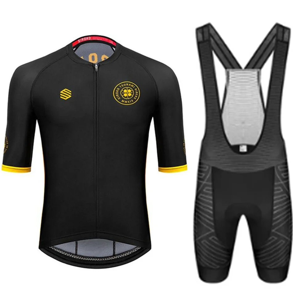 Stock New Men Cycling Set Summer Short Sleeve Jersey Suit Bib Shorts Professional Mountain Bike Racing Equipment Factory Custom