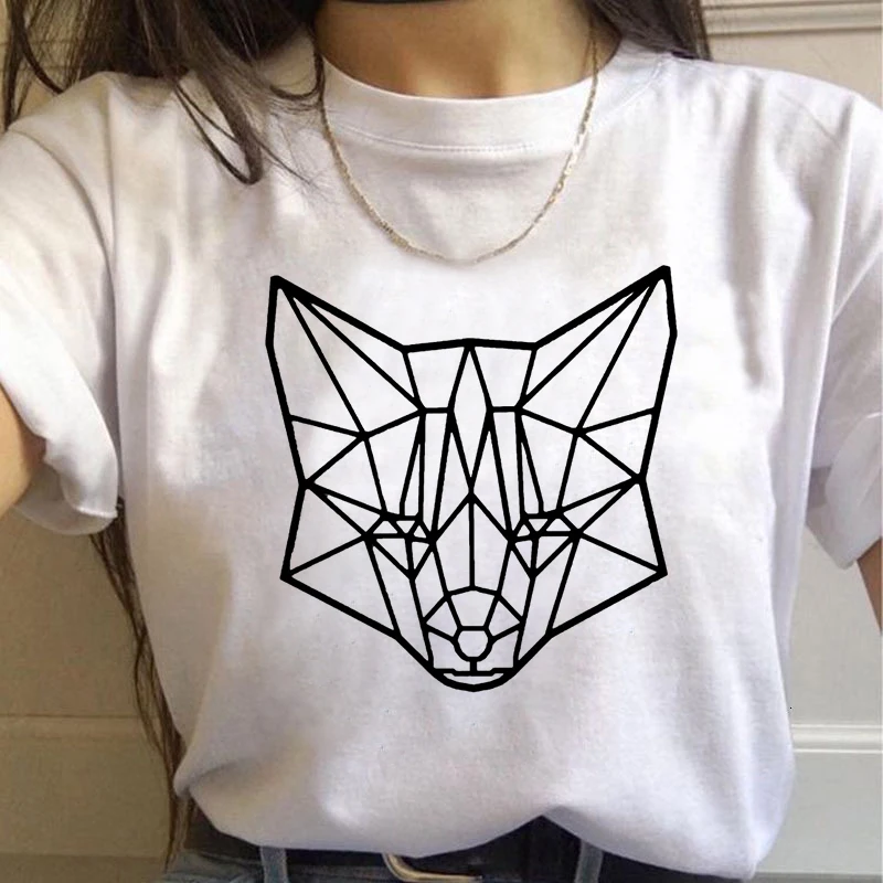 

Geometric Animals Printed t shirt women 90s Graphic T-shirt Harajuku Tops Tee Short Sleeve Cute animals tshirt Women's Tshirts