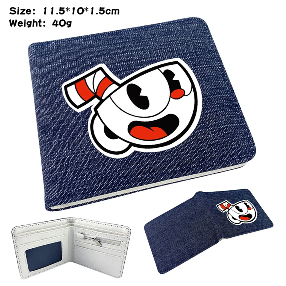 Джинсовый кошелек с рисунком аниме Cuphead Короткий держатель для карт повседневный