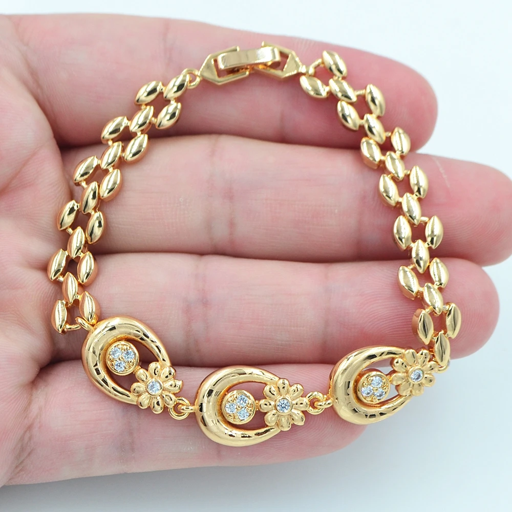 Модный женский ювелирный браслет золотого цвета с фианитом класса ААА + |