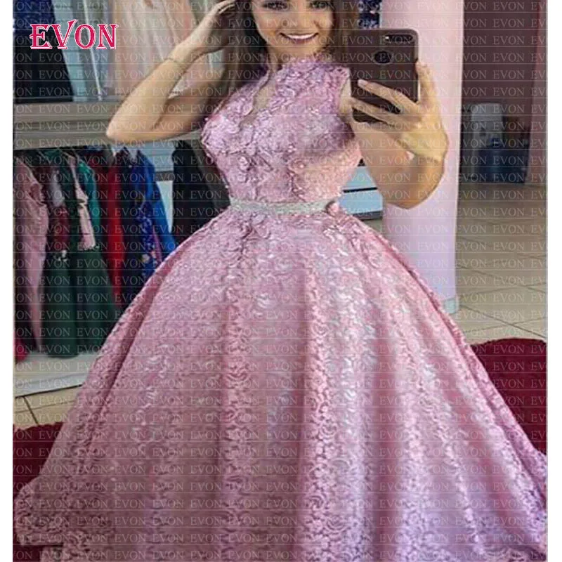 Элегантное кружевное бальное платье для выпускного вечера 2 в 1 розовое вечернее