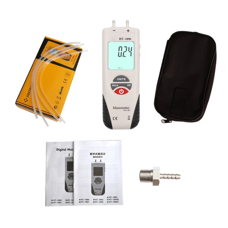 

HT-1890 Digital Manometer, Dual Port Air Pressure Meter Pressure Gauge HVAC Gas Tester, Differential Pressure Manometer
