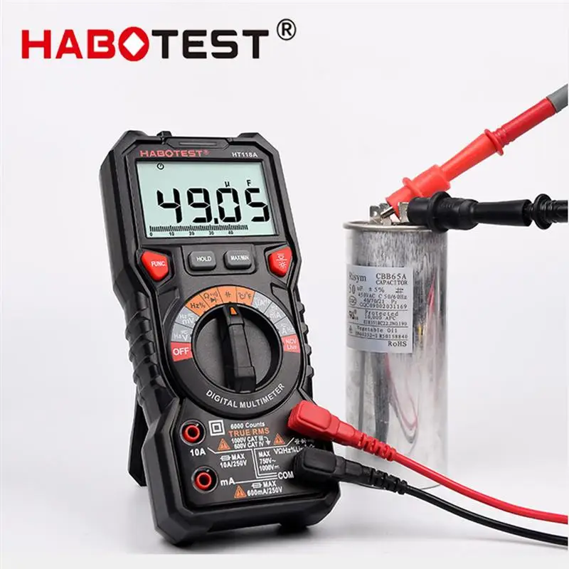 

HT118 Professional High Precise 6000 counts 1000V AC DC Digital Multimeter Ohm Hz NCV Live C/F Duty Multimetro Voltage Meter