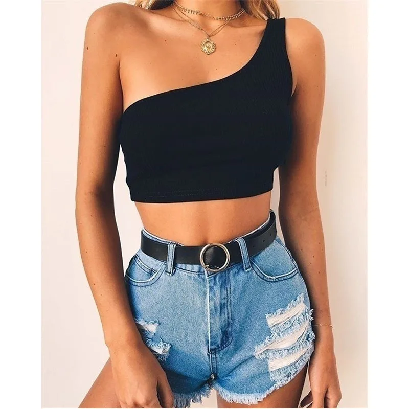 

Sexy Bikini Tops Women Tank Tops Summer Beach Vest Low-cut Sleeveless One Shoulder Stripe Vest Crop Tops Spaghetti Strap Top