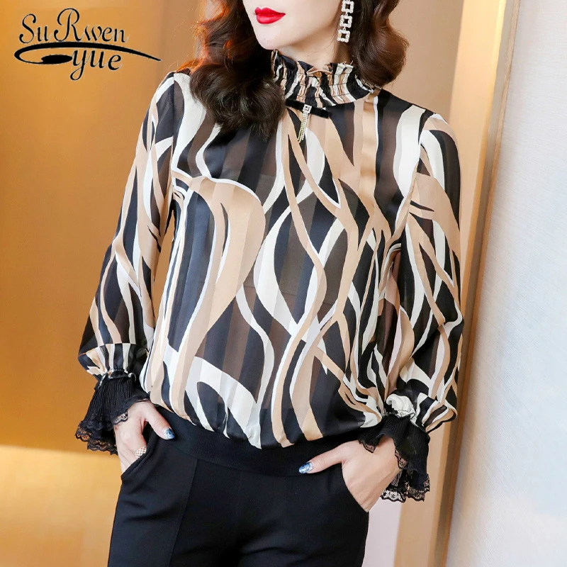 

2020 New Arrival Long Sleeve Print Shirt Women Casual Spring Loose Tops Elegant Office Lady Tops Women Vintage Blouse 7973 50