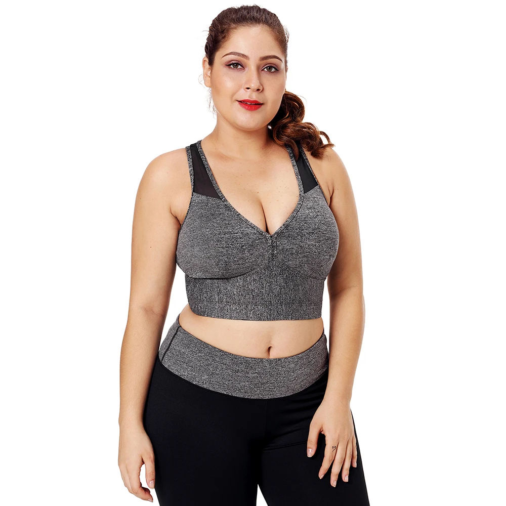 Серый Plus Size Workout Sports Crop Tops Gym Racerback Seamless Yoga Fitness Sport Bra Top Padded Activewear for Women Tops Crops - Цвет: Серый