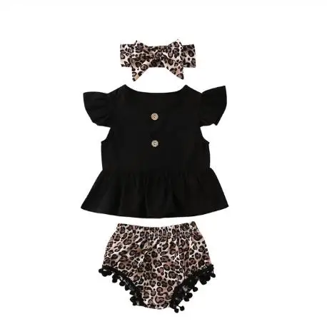 Комплект одежды для маленьких девочек и мальчиков из 3 предметов черная футболка