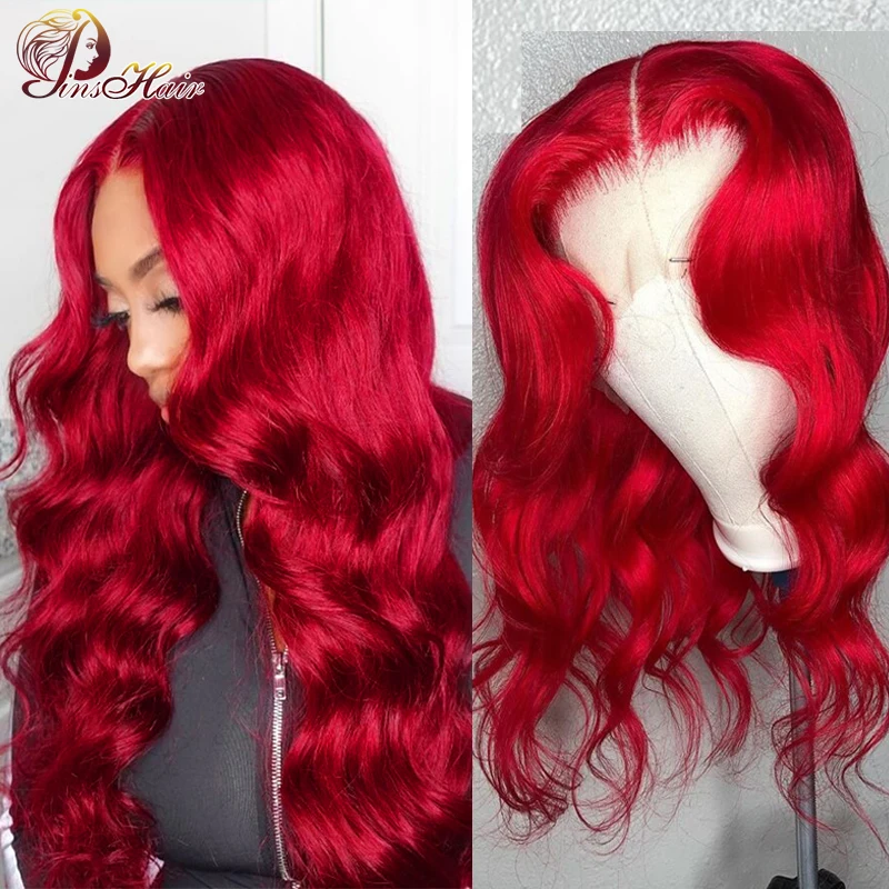 Red Lace Front Human Hair Wigs Colored Red 13×4 Frontal Wig Human Hair Brazilian Burgundy Transparent Body Wave Lace Front Wig