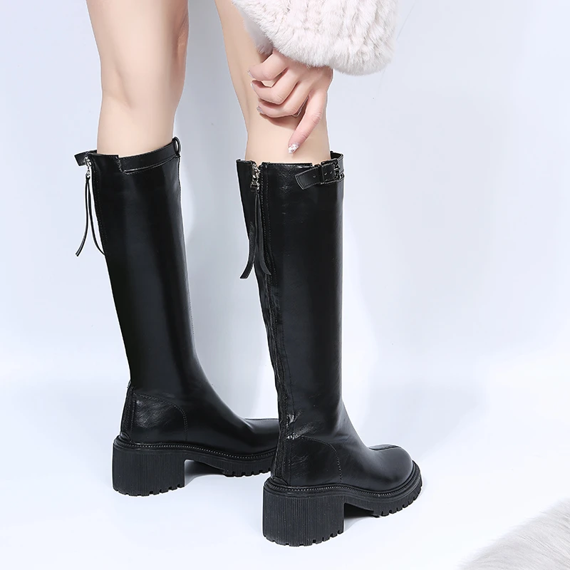

Women's Knee-length Boots Solid Color Zipper Belt Buckle Non-slip Women's Boots Comfortable and Lightweight Outdoor Warm Boots