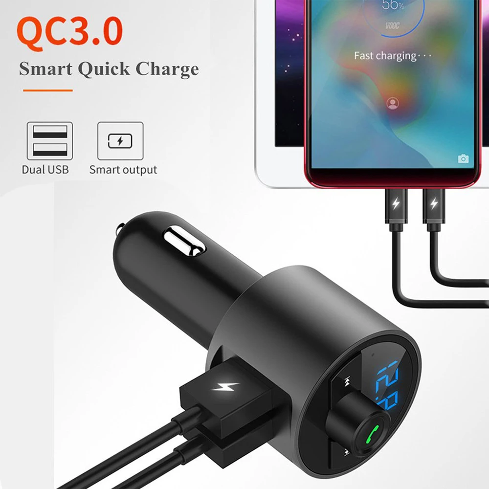 Bluetooth fm-передатчик QC3.0 двойной USB быстрое автомобильное зарядное устройство с