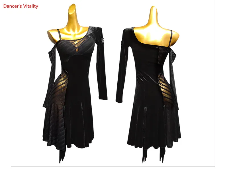 

New Latin Dance Skirt Women Long Sleeve Tango Rumba Flamengo Ballroom Dance Dress For Women Costume Black Dance Dress