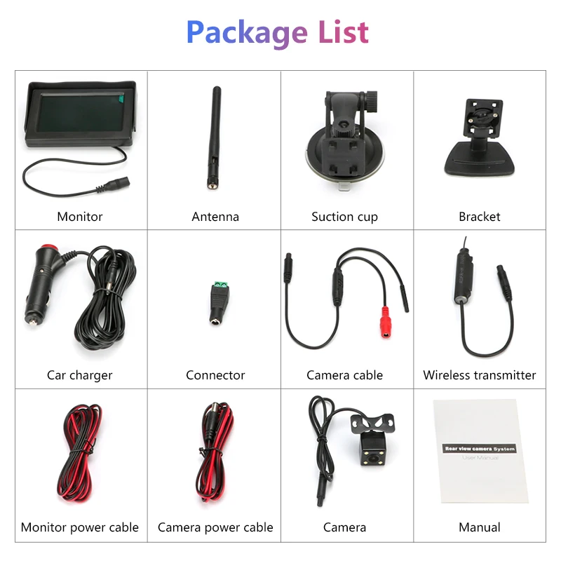 

4.3'' Wireless Car Monitor Backup AHD Camera Rear View Parking Monitoring System for Pickup Truck Minivan 12V Powerful Signal
