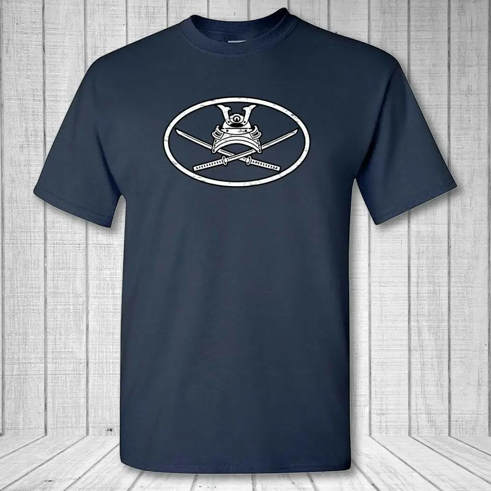 Самурай Овальный футболка Бусидо шлем воина самурайский меч катана эмблема 2019