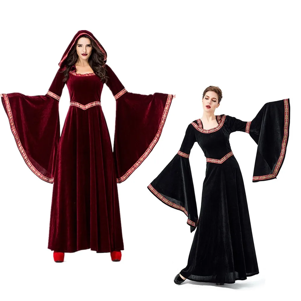 Страшный женский костюм на Хэллоуин ретро платье средневековое викторианское