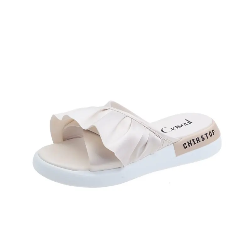 

Shoes Woman 2021 Low Slippers Summer Luxury Slides Pantofle Platform Rubber Soft Designer New Fabric Silk Hoof Heels Casual Basi