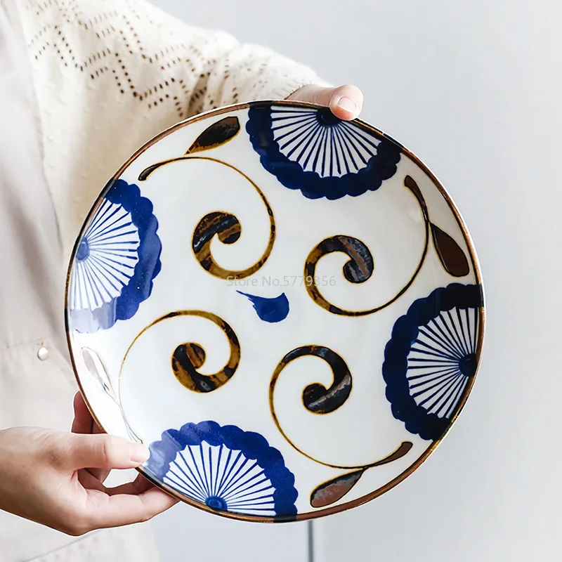 

Japanese Style Retro Handmade Creative Design Ceramic Tableware Flat Plate Shallow Plate Household 23cm Plate