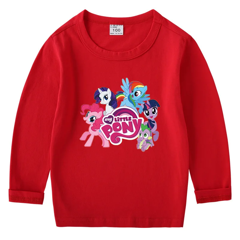 Футболка для детей 2-10 лет My Little Pony для маленьких девочек, с длинным рукавом с рисунком, из хлопчатобумажной ткани.