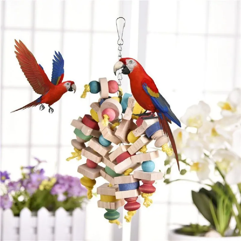 

Wood Colorful Parrot Toys Chew Toy Pet Bird Toys Hanging Swing Cage Toys For Parrots Pet Bird Random Color Pet Toys