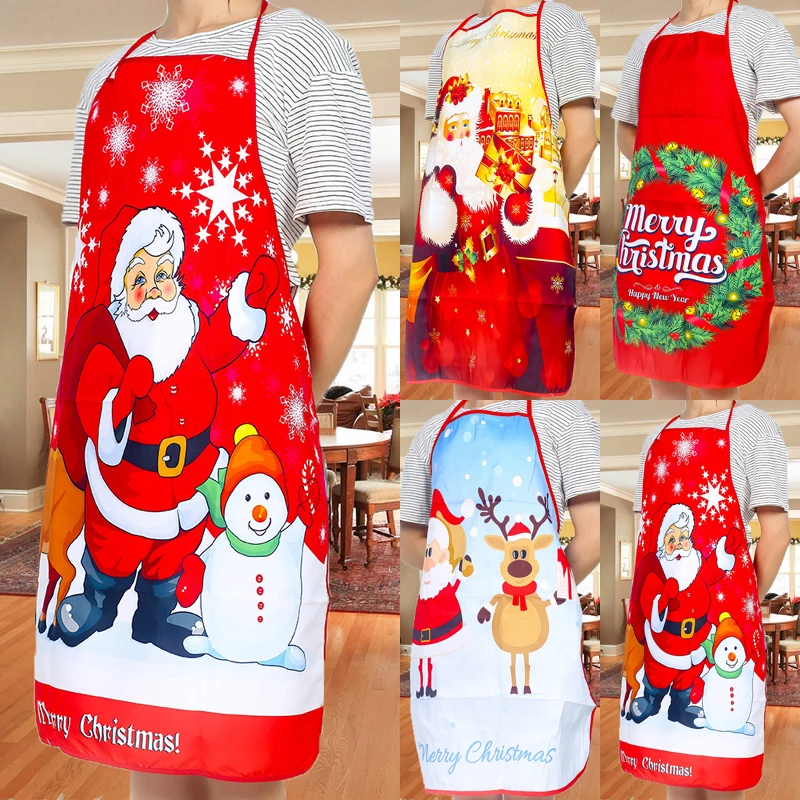 

1Pcs Red Christmas Aprons Adult Santa Claus Aprons Women and Men Dinner Party Decor Home Kitchen Cooking Baking Cleaning Apron