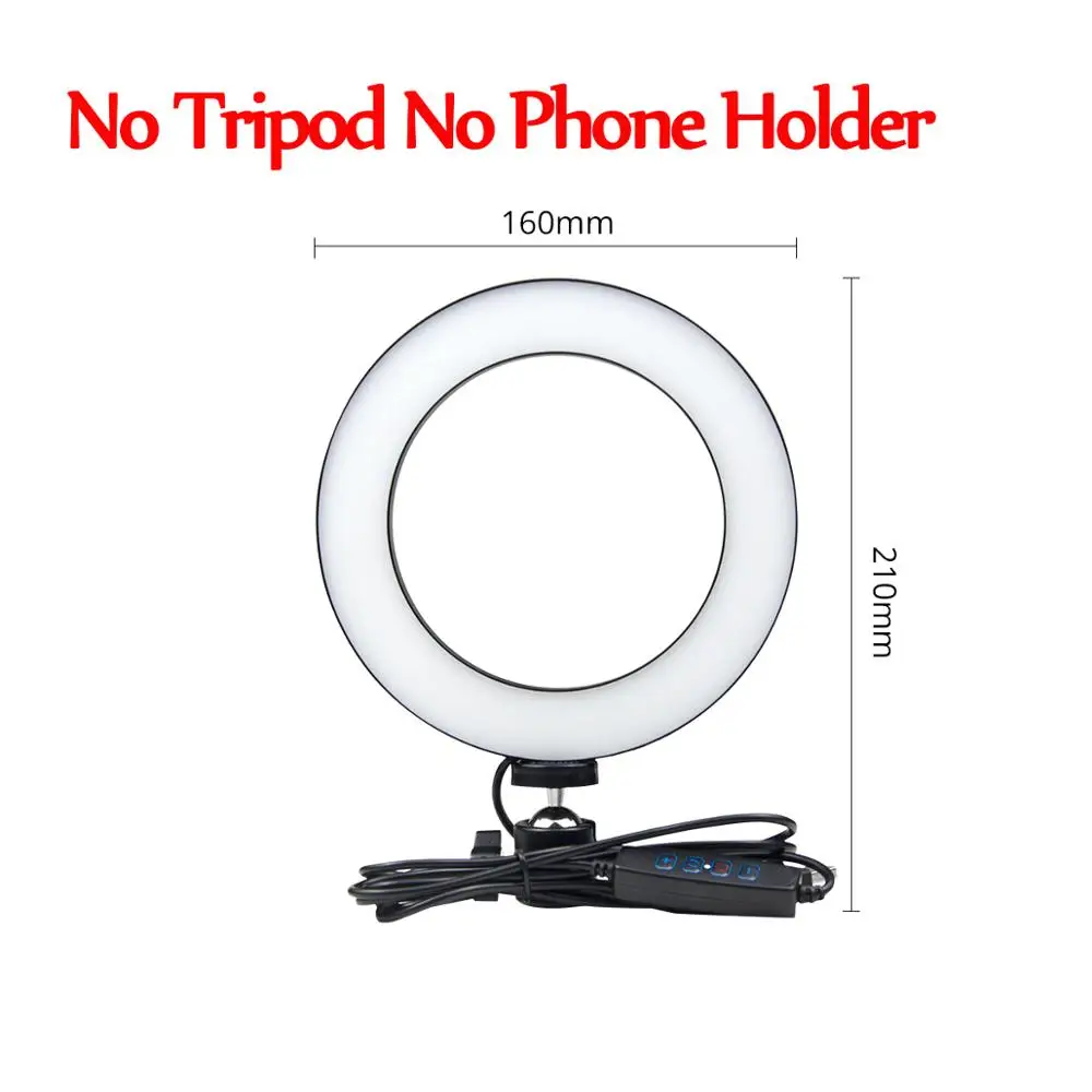 16cm No Tripod Светодиодный светильник для телефона, кольцо для селфи, кольцевая лампа, новинка novedades, светильник для фотосъемки, видео, студии, заполняющий светильник, фото светильник для смартфона - Цвет: 16cm No Tripod