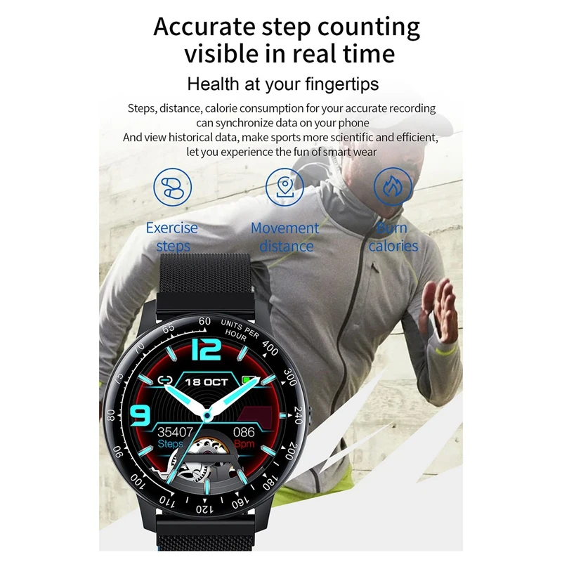 Смарт-часы с монитором сердечного ритма сна Preasure Tracker IPX68 Sports для Android/IOS Black |